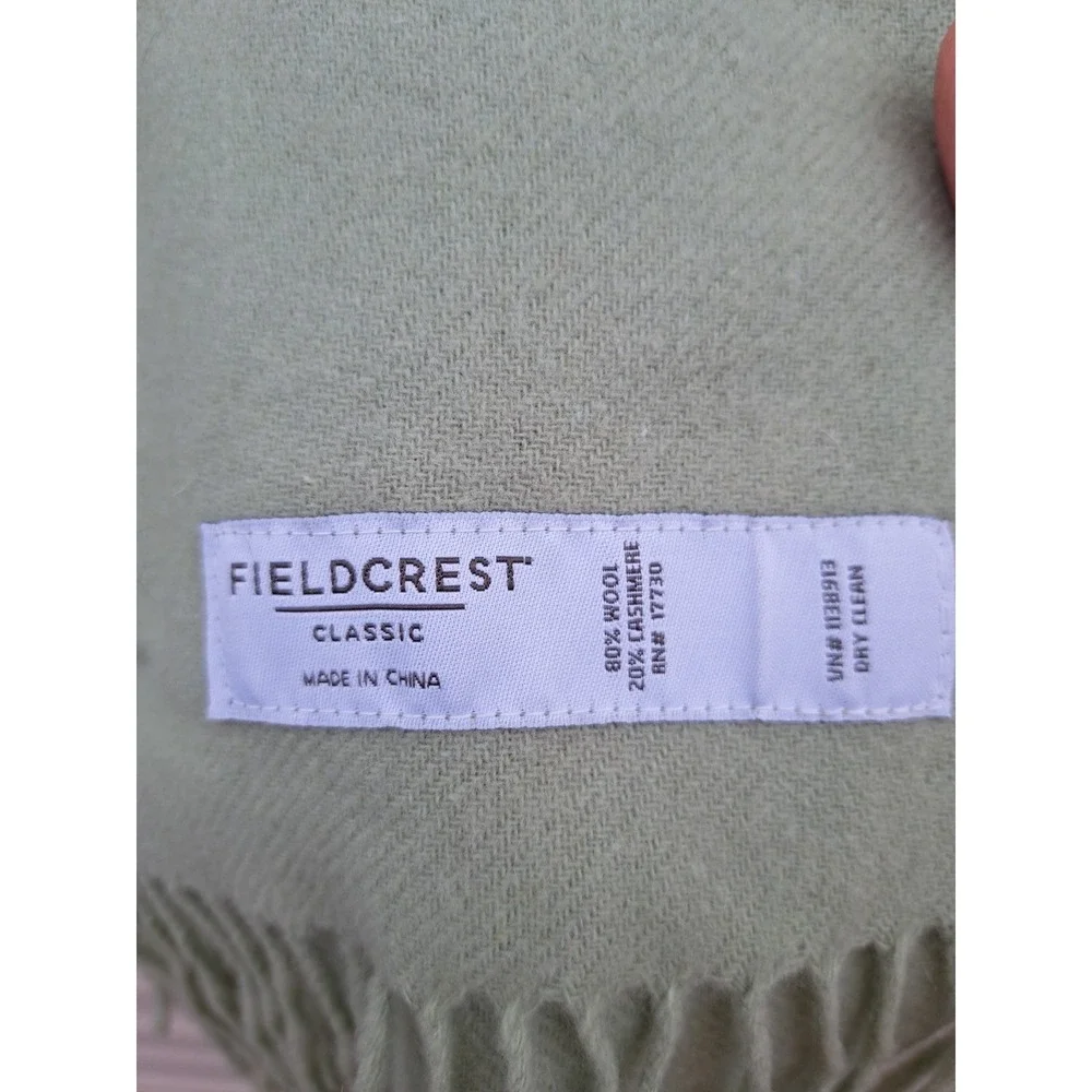 Fieldcrest Celery Green Wool Cashmere Fringed Thtow Blanket  Light Soft 60 X 49